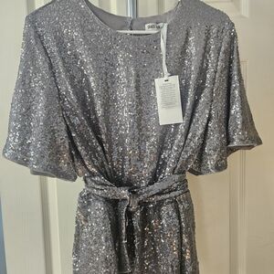 Silver Sequin Top with Belt